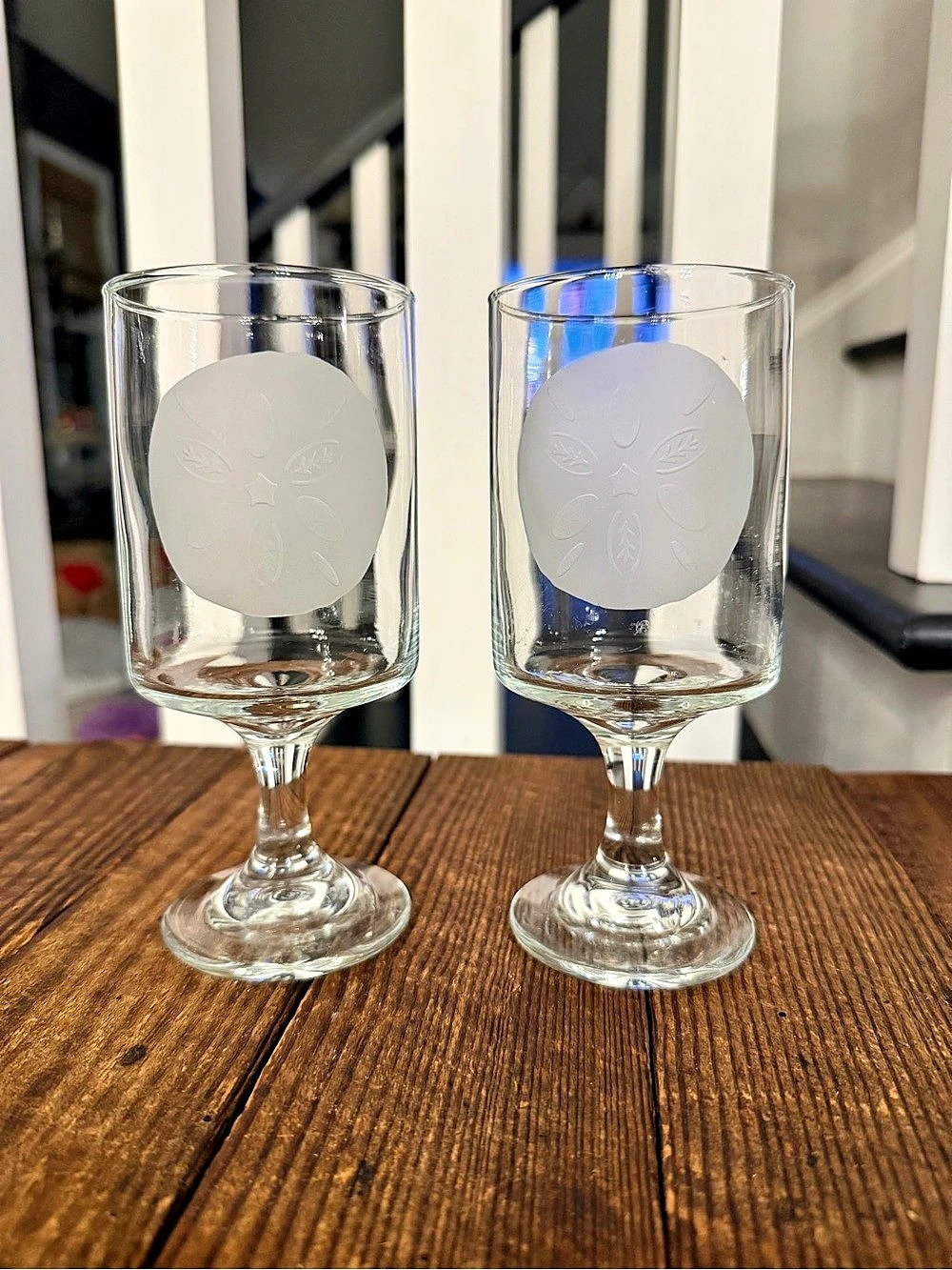 Pair of Vintage 10oz. Frosted Sand Dollar Etched Glasses